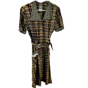 Vintage Desert West Sherry Holt Midi Dress Lace Floral Trim Belted Retro Medium